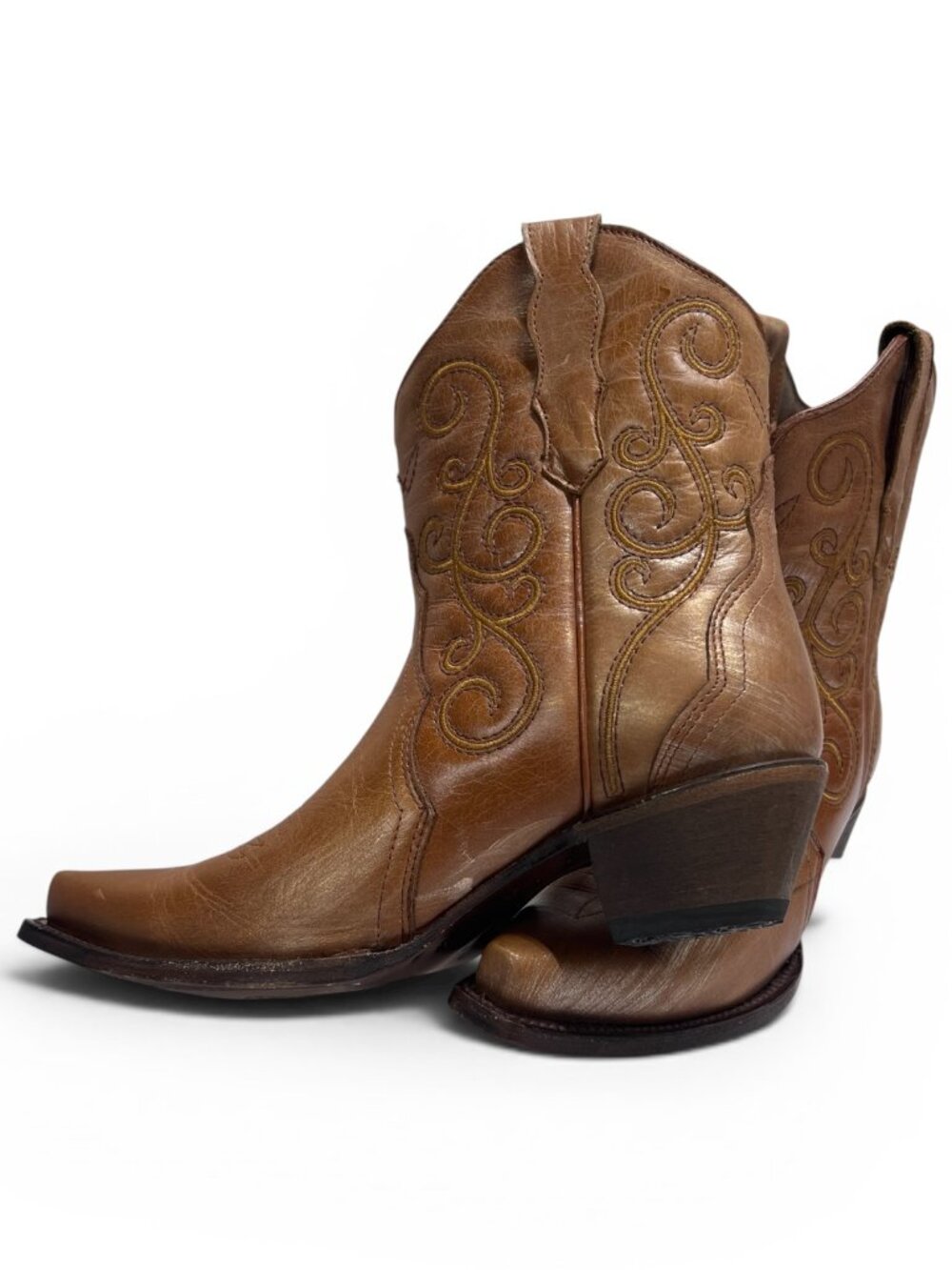 Circle G Corral Leather Snip Toe Ankle Cowboy Boots Embroidered Bronze 9 Western